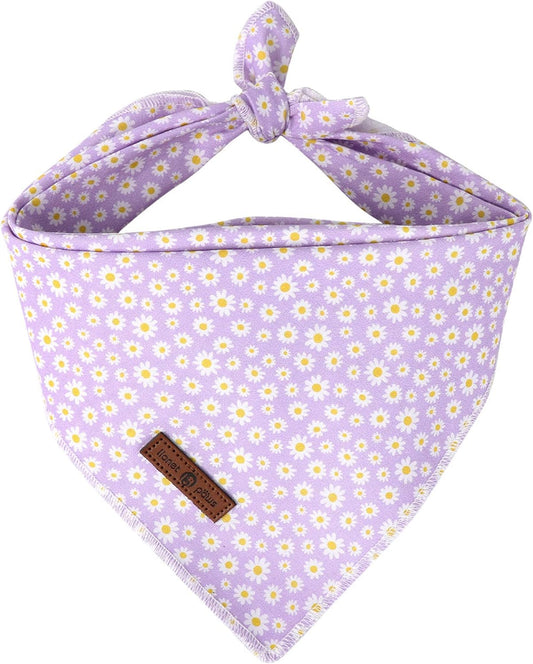 Lionet Paws Spring Daisy Dog Bandana Washable Cotton Handkerchief Scarf Triangle Bandana for Small Medium Large Dogs Girl Boy
