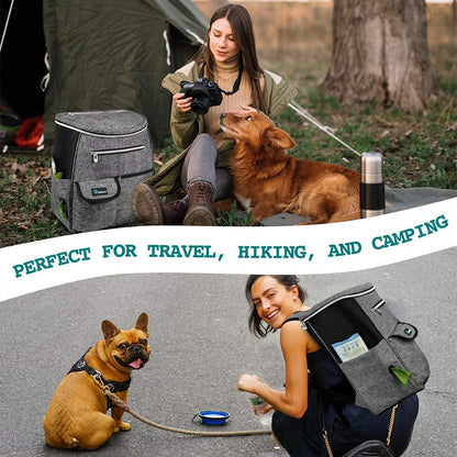 Petami Dog Travel Bag Backpack, Airline Approved Dog Bags for Traveling, Puppy Diaper Bag Supplies, Pet Camping Essentials Hiking Accessories Dog Mom Gift, Food Container, Collapsible Bowls, Gray