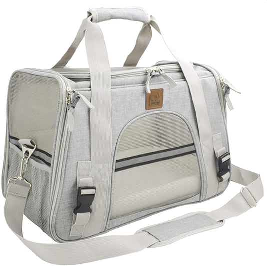 Premium Pet Carrier Airline Approved Soft Sided for Cats and Dogs Portable Cozy Travel Pet Bag, Car Seat Safe Carrier (Large (Pack of 1), Light Grey-3)