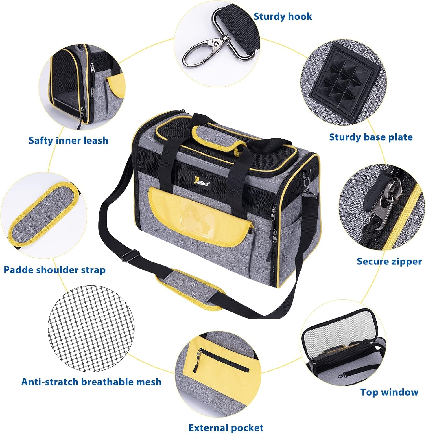 Pet Carrier Cat for Small Dogs, Dog Carrier, Kennel, Airline Approved Travel Soft- Sided Cats Portable Foldable Bag, Yellow Gray