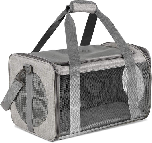 Cat, Dog, Pet Carrier for Small Medium Cats Puppies up to 15 Lbs, TSA Airline Approved Small Dog Carrier Soft Sided, Collapsible Waterproof Travel Puppy Carrier - Grey