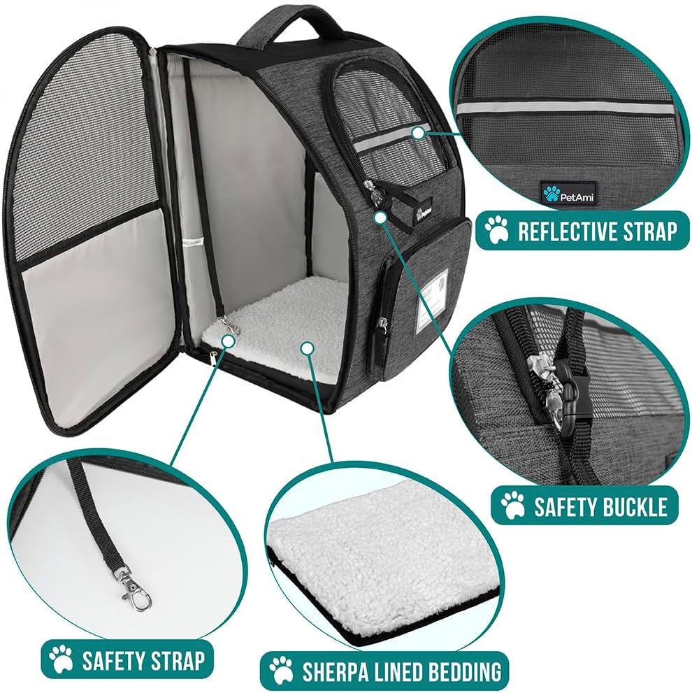 Petami Dog Backpack Carrier for Small Large Cat, Pet, Puppy, Ventilated Pet Hiking Backpack Travel Bag, Airline Approved Cat Backpack Carrier, Camping Biking Dog Bag up to 18Lbs Pet, Charcoal