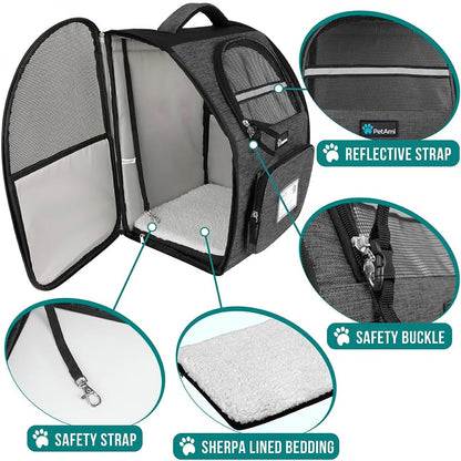 Petami Dog Backpack Carrier for Small Large Cat, Pet, Puppy, Ventilated Pet Hiking Backpack Travel Bag, Airline Approved Cat Backpack Carrier, Camping Biking Dog Bag up to 18Lbs Pet, Charcoal
