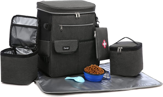 Dog Travel Bag for Supplies Sucipi 7 PC Set Dog Travel Backpack Airline Approved Tote Organizer with Pet First Aid Pouch, Large Weekend Dog Travel Bag&Travel Accessories for Traveling Hiking Camping