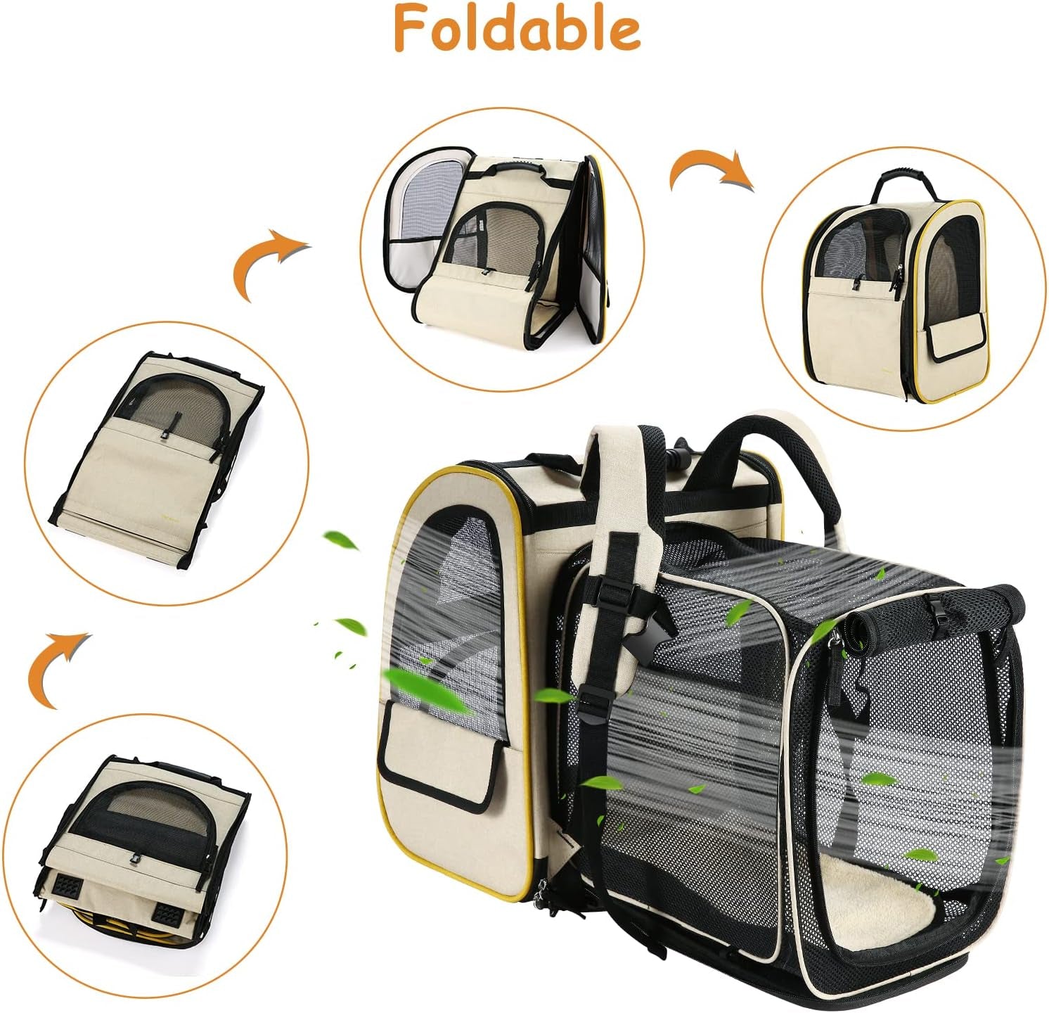 Farexon Cat Backpack Carrier, Expandable Pet Carrier Backpack for Small Cats Dogs, Dog Carrier Backpack with Breathable Mesh for Travel Hiking Camping, Hold Pets under 18 Lbs, Khaki
