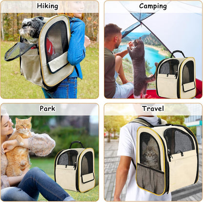 Farexon Cat Backpack Carrier, Expandable Pet Carrier Backpack for Small Cats Dogs, Dog Carrier Backpack with Breathable Mesh for Travel Hiking Camping, Hold Pets under 18 Lbs, Khaki