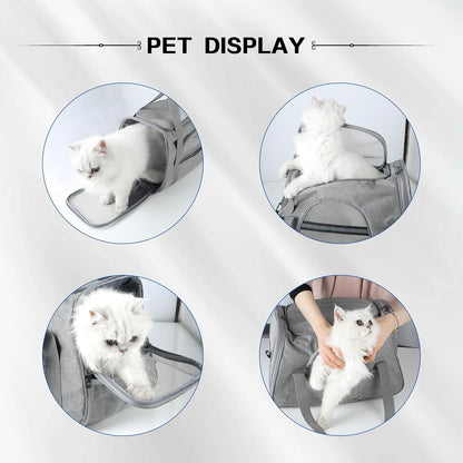 Fluffydream Pet Travel Carrier Soft Sided Portable Bag for Cats, Small Dogs, Kittens or Puppies, Collapsible, Durable, Airline Approved, Travel Friendly (Grey, 17.0" L X 10.0" W X 11.0" H) (Grey)