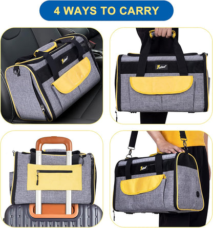 Pet Carrier Cat for Small Dogs, Dog Carrier, Kennel, Airline Approved Travel Soft- Sided Cats Portable Foldable Bag, Yellow Gray