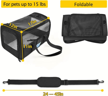 Refrze Pet Carrier Airline Approved, Cat Carriers for Medium Cats Small Cats, Soft Dog Carriers for Small Dogs, TSA Approved Pet Carrier for Cat Dog of 15 Lbs, Puppy Carrier,Black